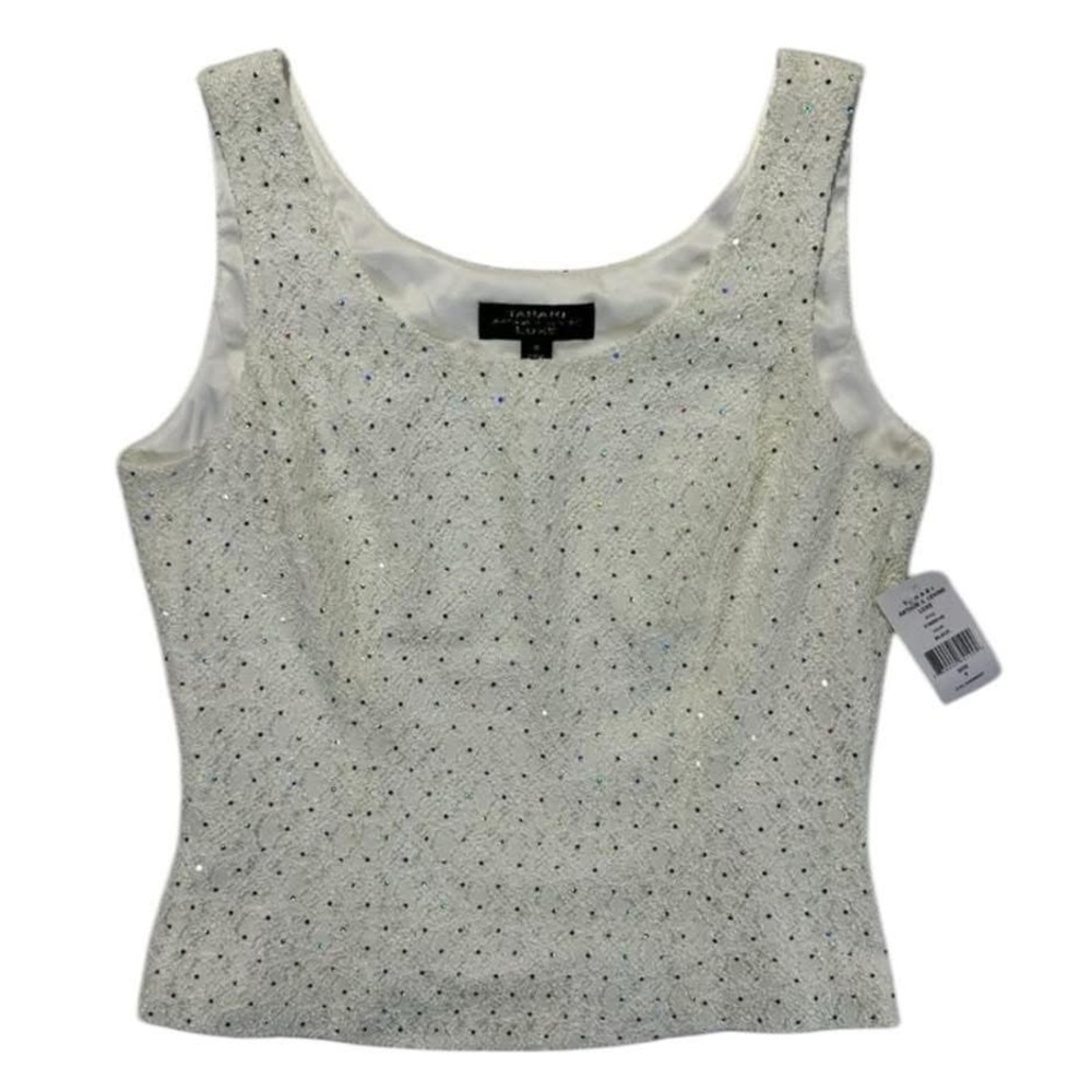 Tahari Arthur S. Levine Sparkle Tank Top White Sleeveless Sequin Blouse Size 8
